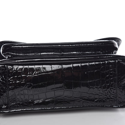 Saint Laurent Patent Crocodile Embossed Lambskin Monogram Medium Niki Chain Satchel Black 9 of 9
