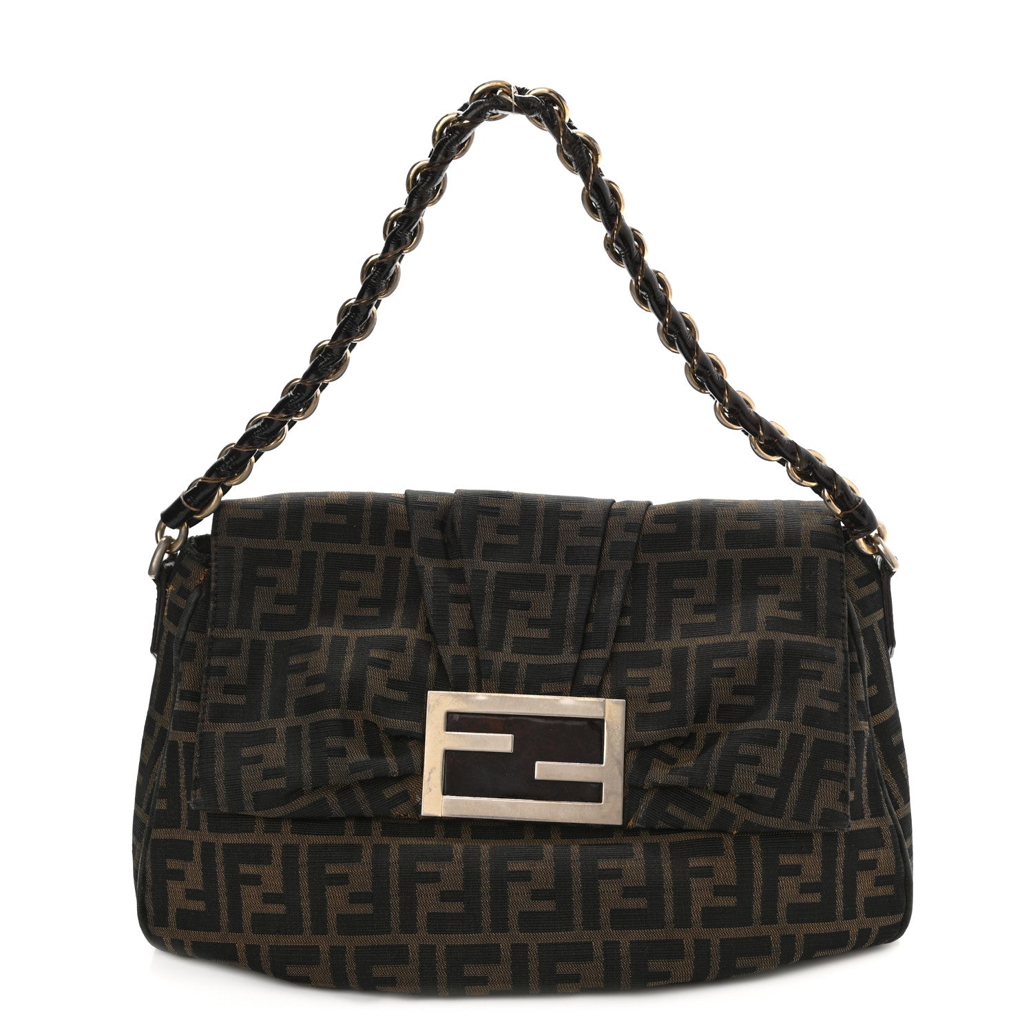 Fendi Zucca Patent Mia Shoulder Flap Tobacco 1 of 7