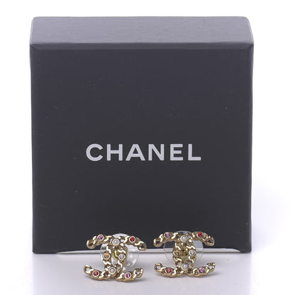 Chanel Pearl Crystal Chain Link CC Earrings Gold Red Pink Yellow 5 of 5