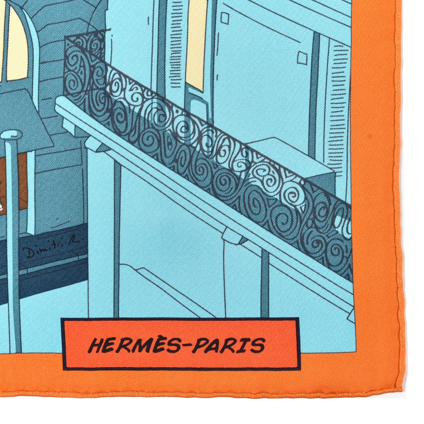 Silk Space Shopping Au Faubourg Pocket Square Scarf Bleu Orange Vert