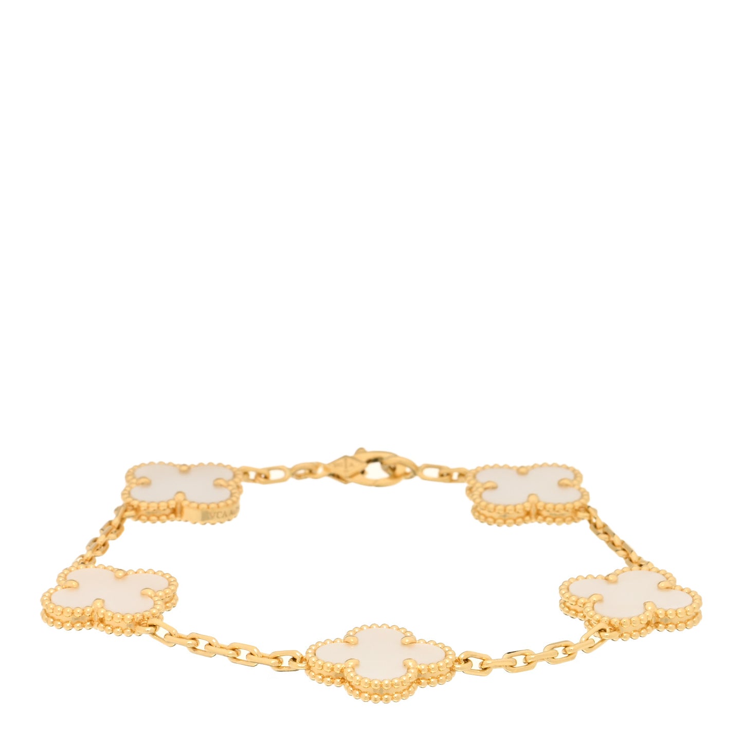 18K Yellow Gold Mother of Pearl 5 Motifs Vintage Alhambra Bracelet