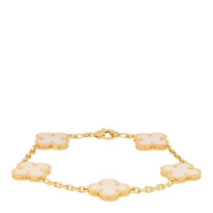 Van Cleef & Arpels 18K Yellow Gold Mother of Pearl 5 Motifs Vintage Alhambra Bracelet 1 of 3