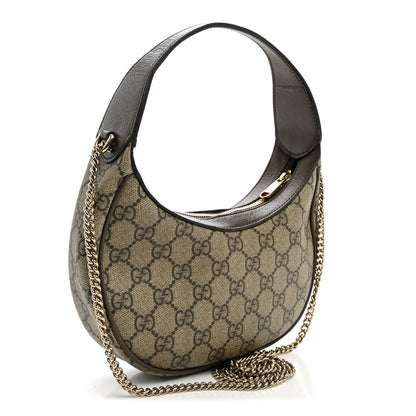 Gucci GG Supreme Monogram Textured Dollar Calfskin Web Small Ophidia Shoulder Bag Beige Ebony New Acero 3 of 14