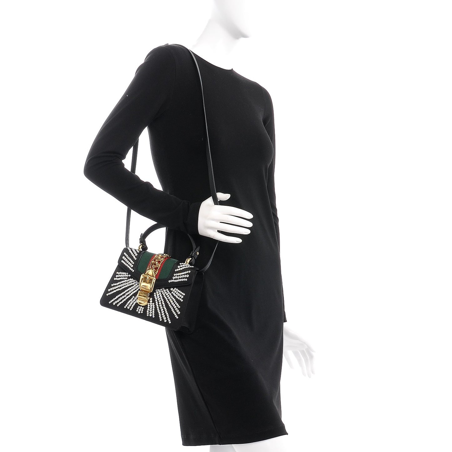 Satin Crystal Mini Sylvie Top Handle Bag Black