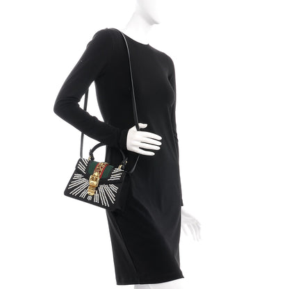 Gucci Satin Crystal Mini Sylvie Top Handle Bag Black 3 of 10