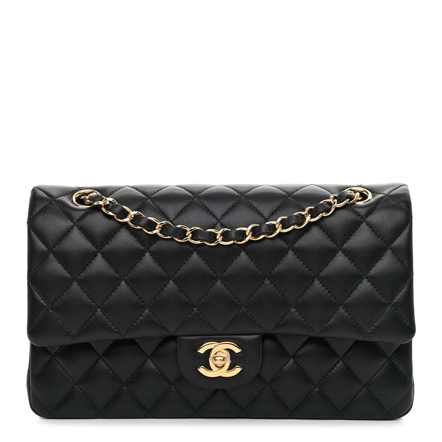 Lambskin Quilted Medium Double Flap Black