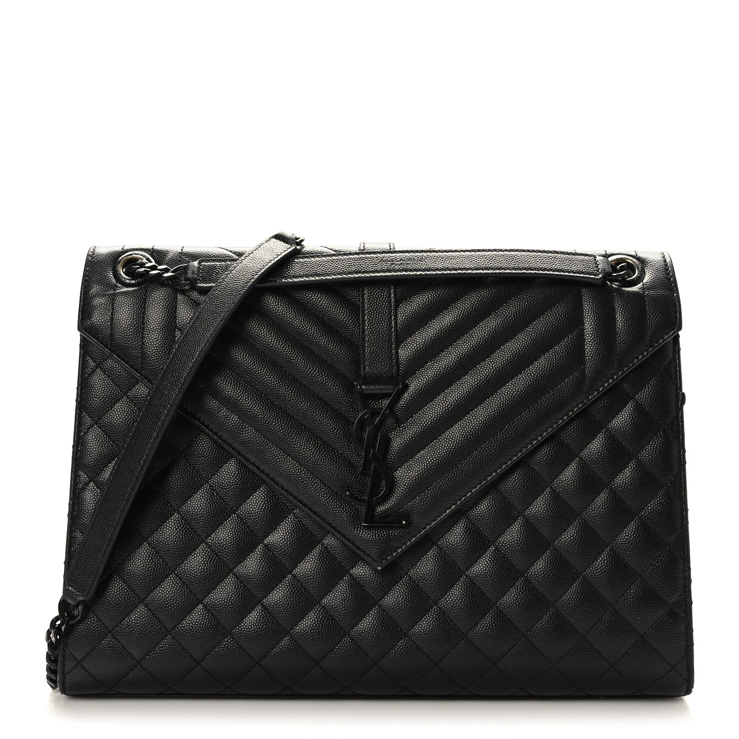 Saint Laurent Grain De Poudre Textured Mixed Matelasse Large Triquilt Monogram Monochrome Satchel Black 1 of 9