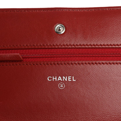 Chanel Lambskin Quilted Wallet On Chain WOC Red 6 of 18