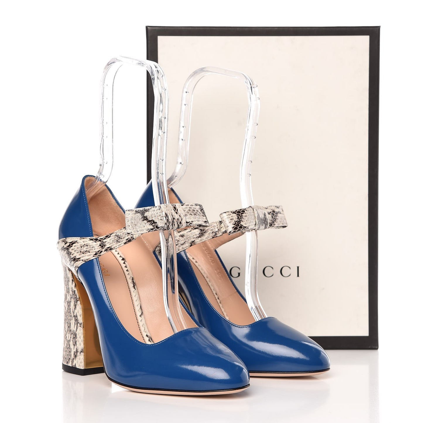Polished Calfskin Elaphe Nimue Bow Mary Jane Pumps 38.5 Vintage Bluette Roccia