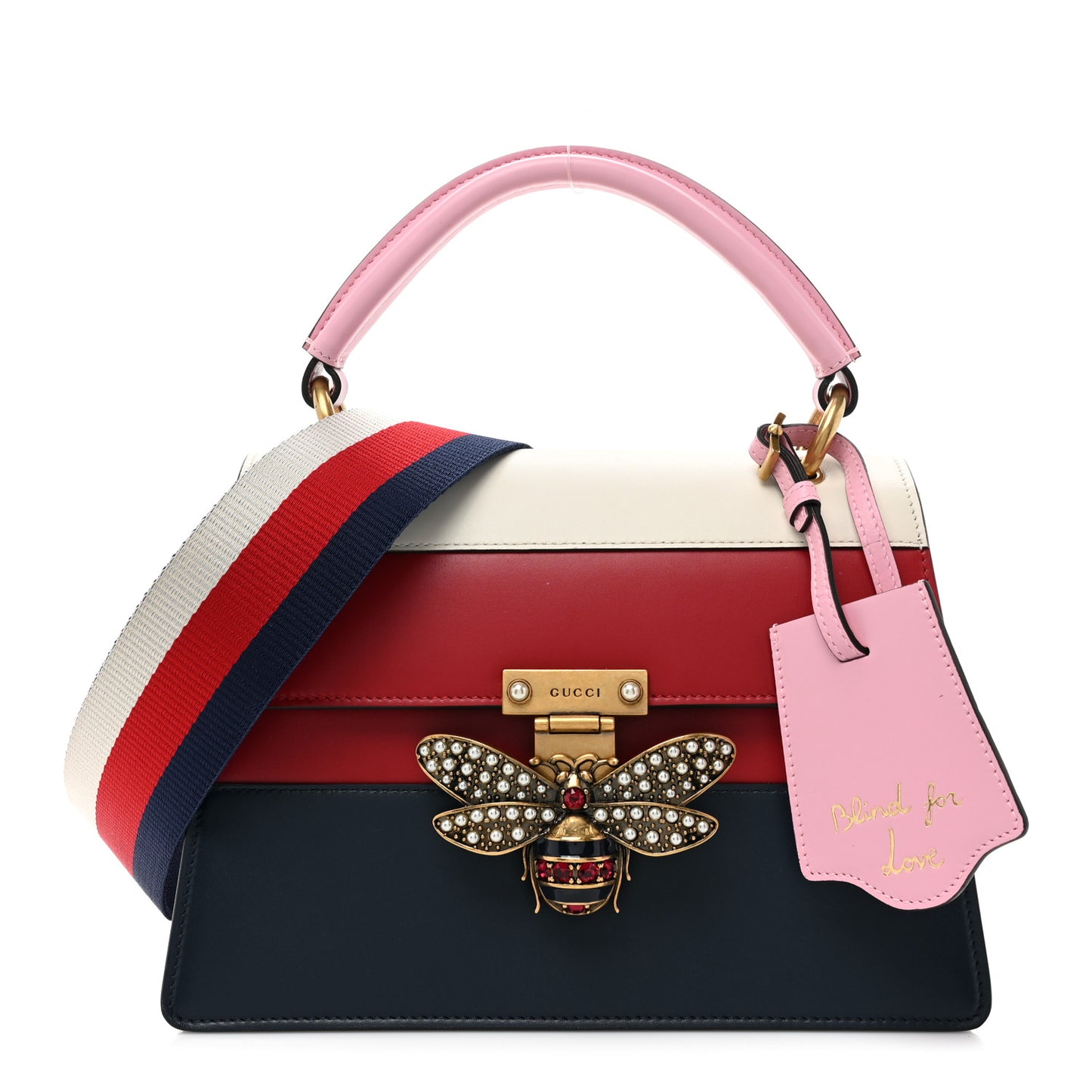 Calfskin Sylvie Web Small Queen Margaret Top Handle Bag Blue Agata Hibiscus Red Mystic White Sugar Pink