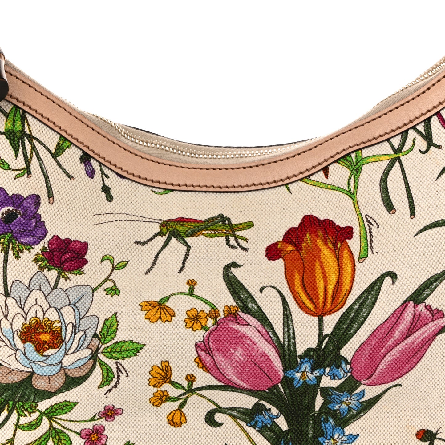 Canvas Floral Flora Bamboo Ring Hobo White