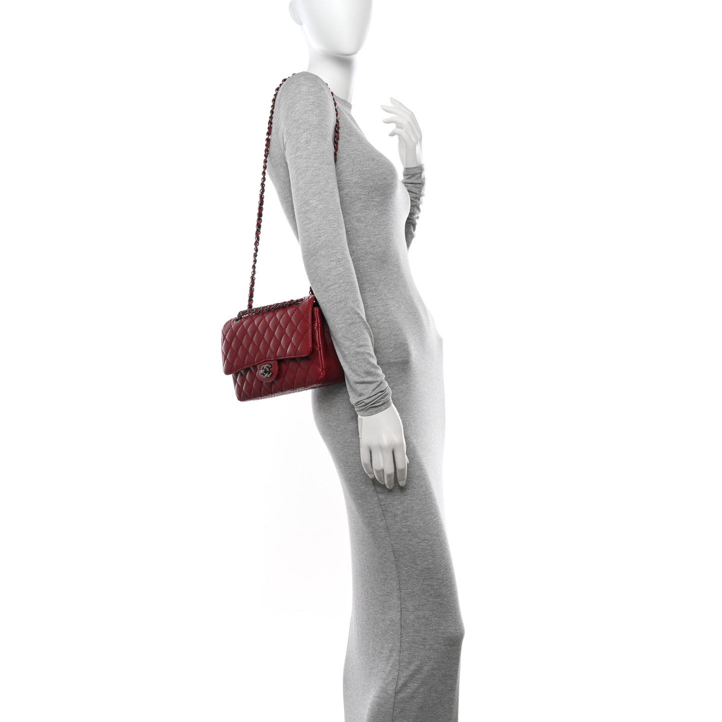 Caviar Quilted Medium Double Flap Red