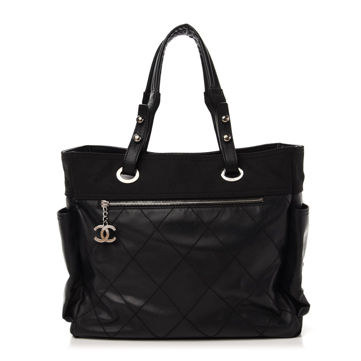 Coated Canvas Quilted Large Paris Biarritz Tote Black