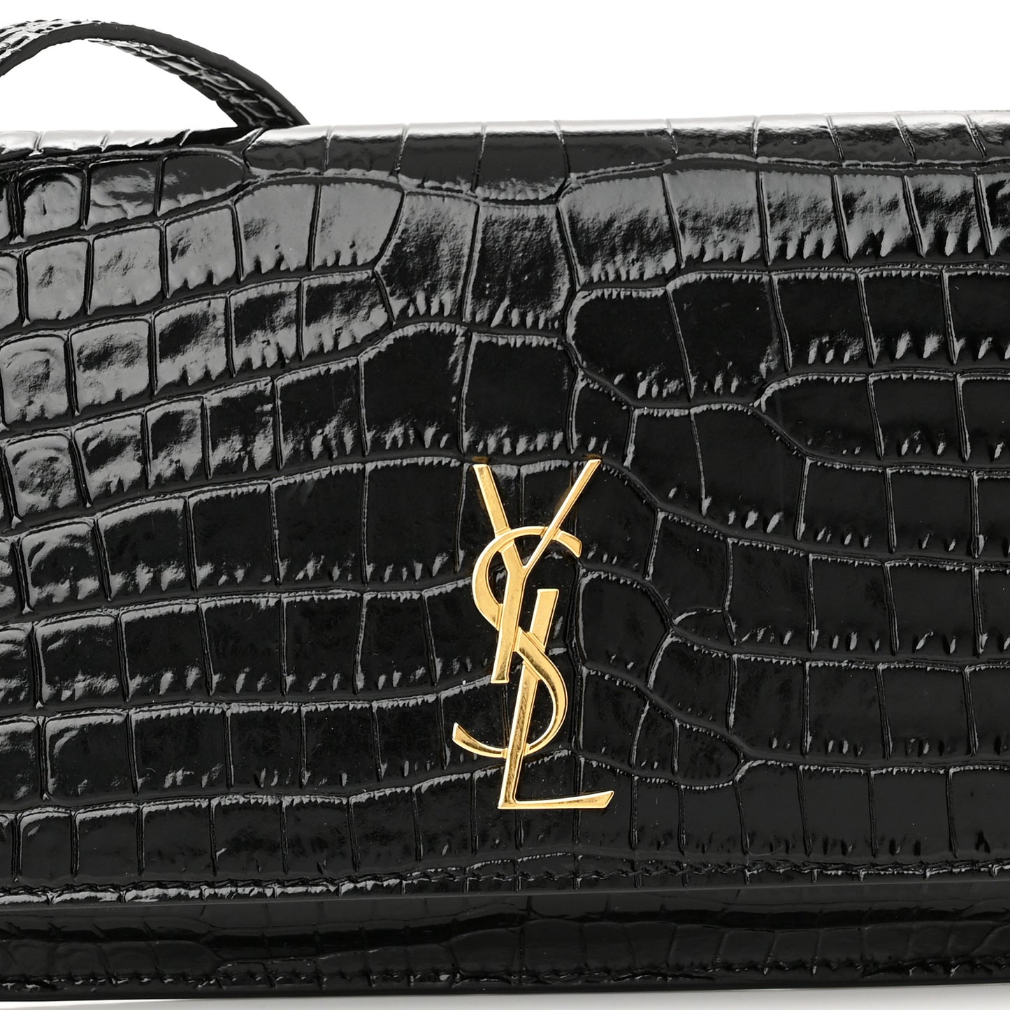 Crocodile Embossed Monogram Phone Holder Crossbody Black