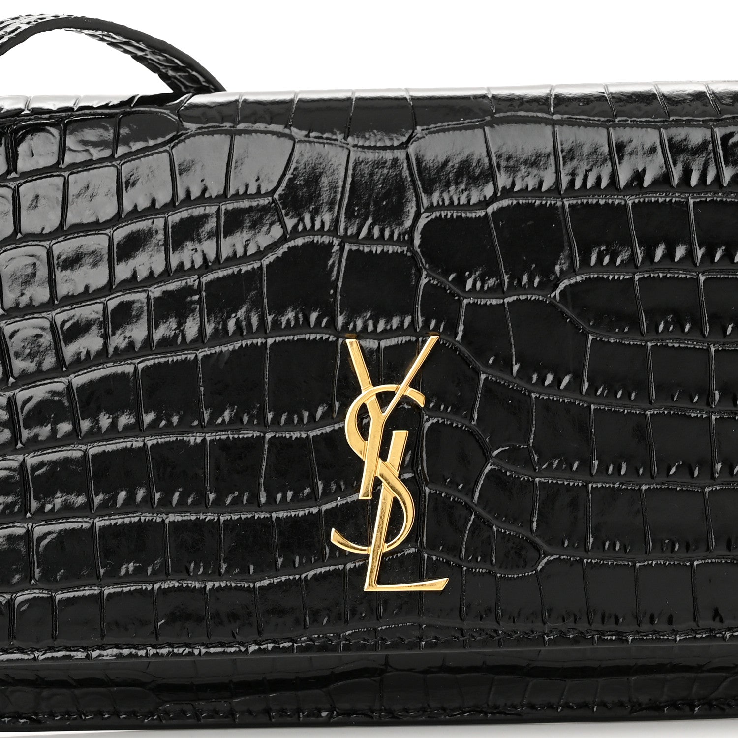 Saint Laurent Crocodile Embossed Monogram Phone Holder Crossbody Black 7 of 10