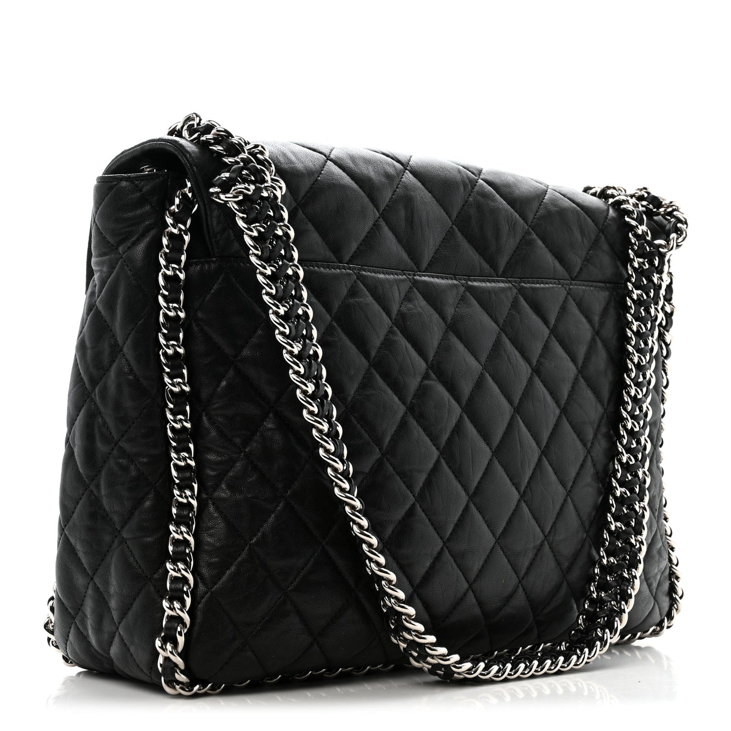 Washed Lambskin Quilted Maxi Chain Around Flap Black