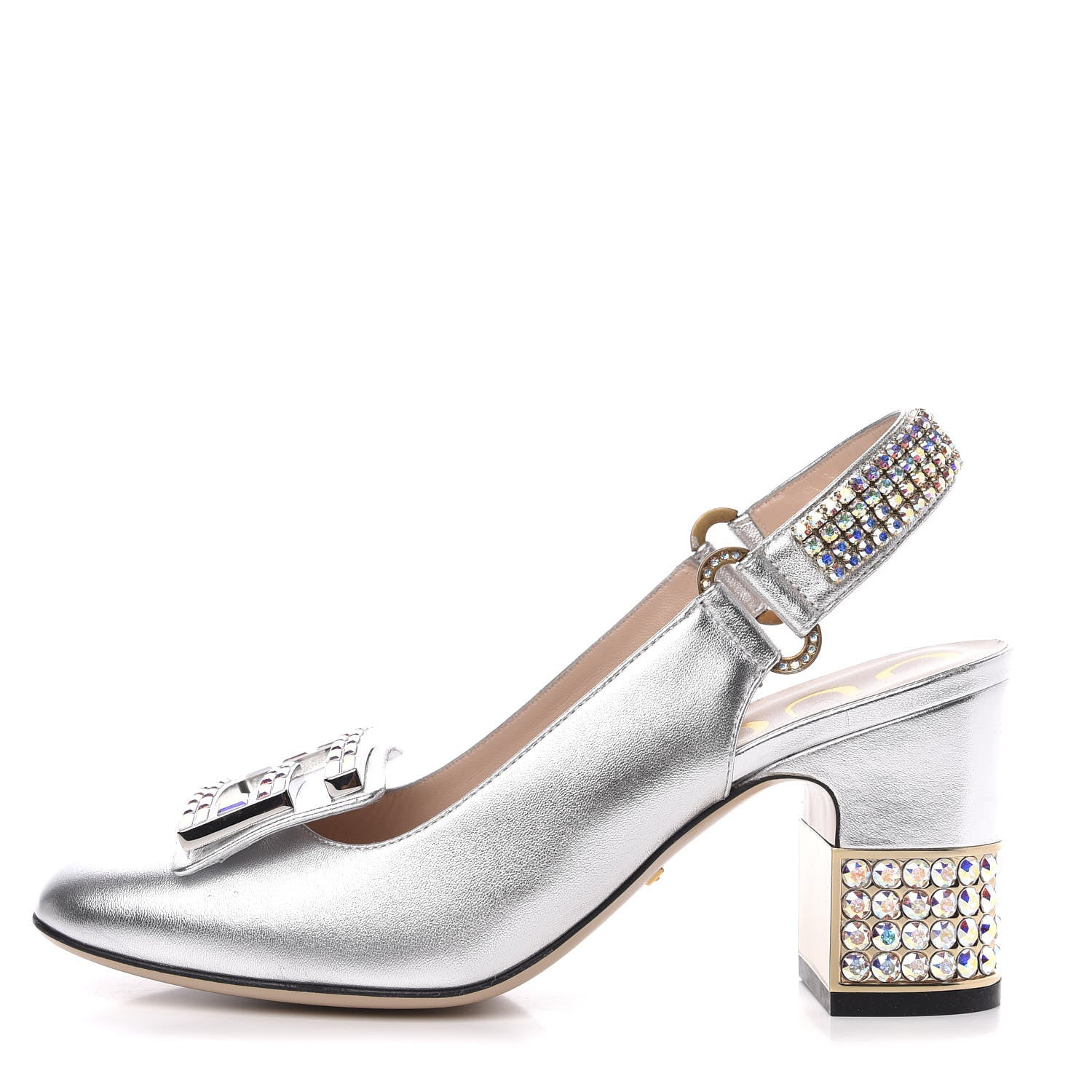 Gucci Metallic Nappa Crystal Square G Madelyn Slingbacks 36 Silver 1 of 9