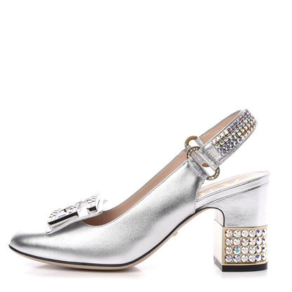 Gucci Metallic Nappa Crystal Square G Madelyn Slingbacks 36 Silver 1 of 9