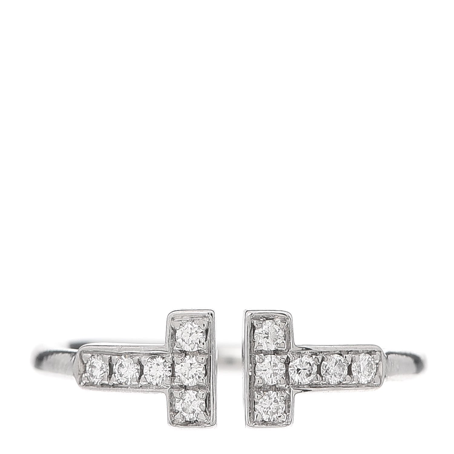 Tiffany 18K White Gold Diamond T Wire Ring 53 6.5 1 of 5