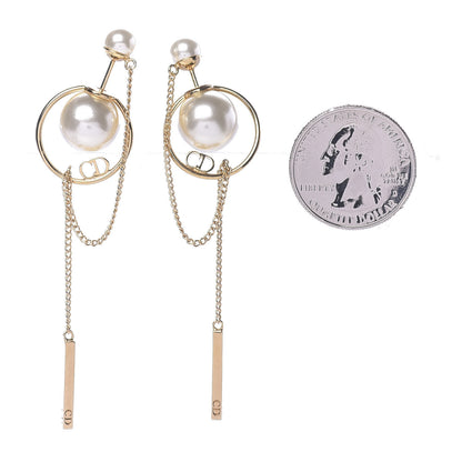 Christian Dior Pearl Tribales Dangle Chain Earrings Gold 2 of 5