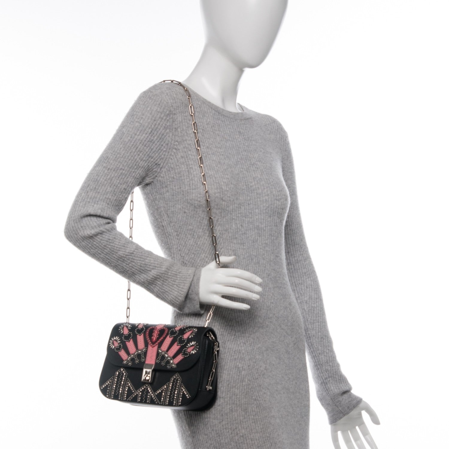 Valentino Garavani Vitello Loveblade Embellished Chain Flap Bag Black Multicolor 2 of 6