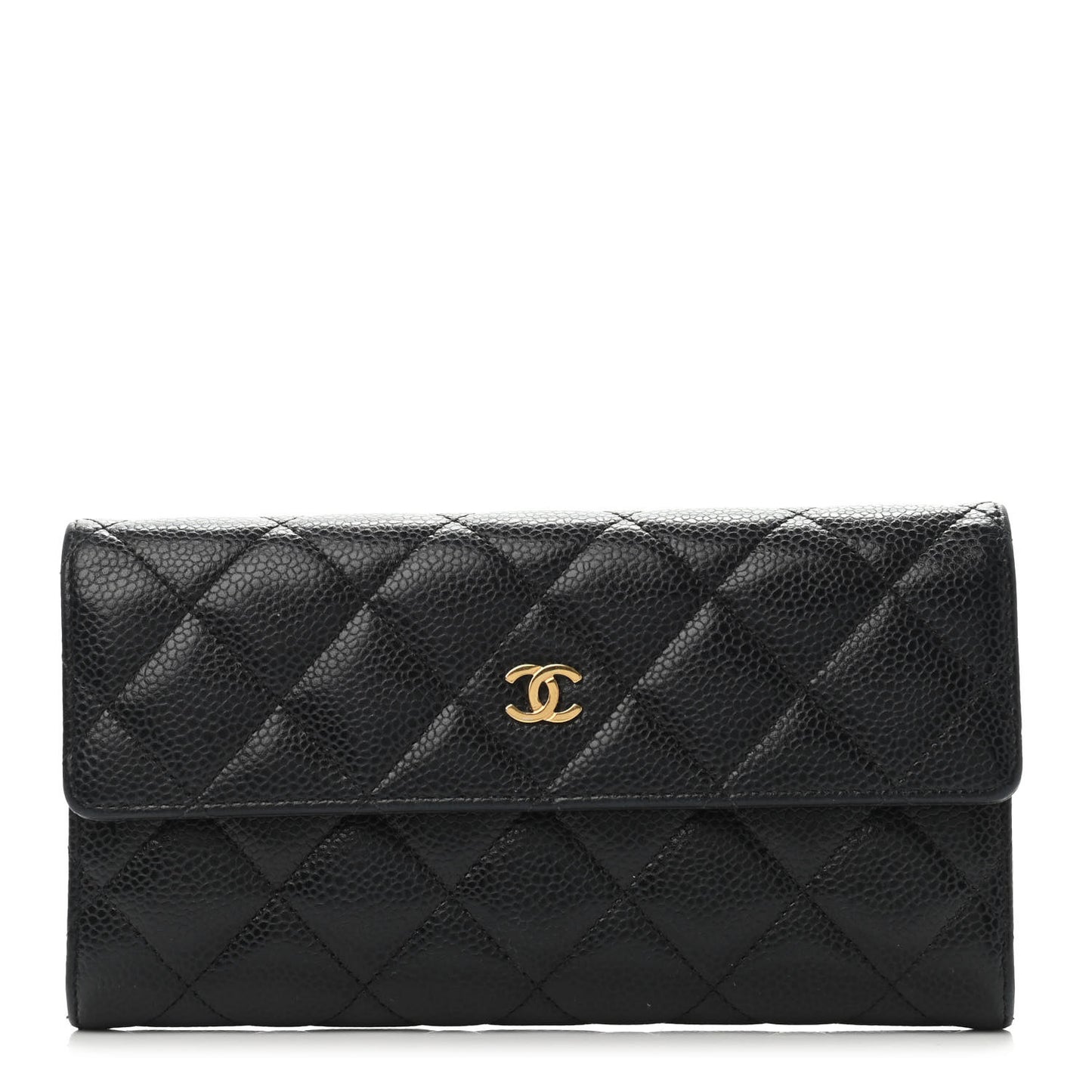 Caviar Quilted Large Gusset Flap Wallet Black