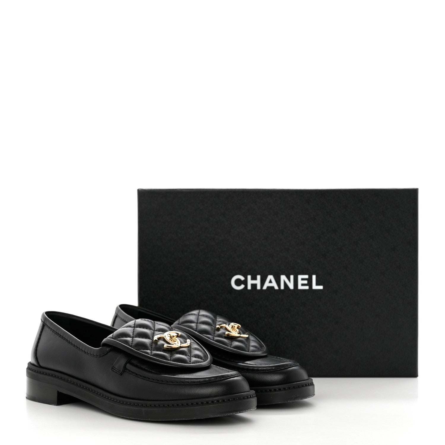 Chanel Lambskin Quilted CC Turnlock Loafers 38 Black 9 of 9