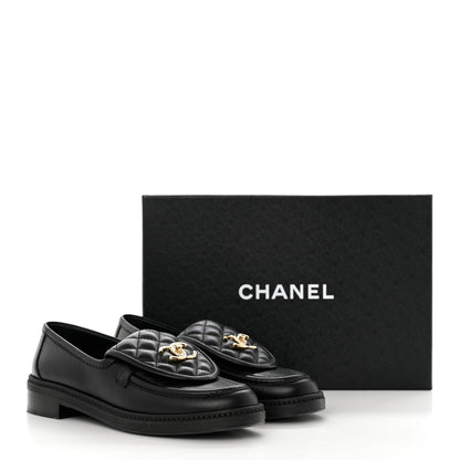 Chanel Lambskin Quilted CC Turnlock Loafers 38 Black 9 of 9