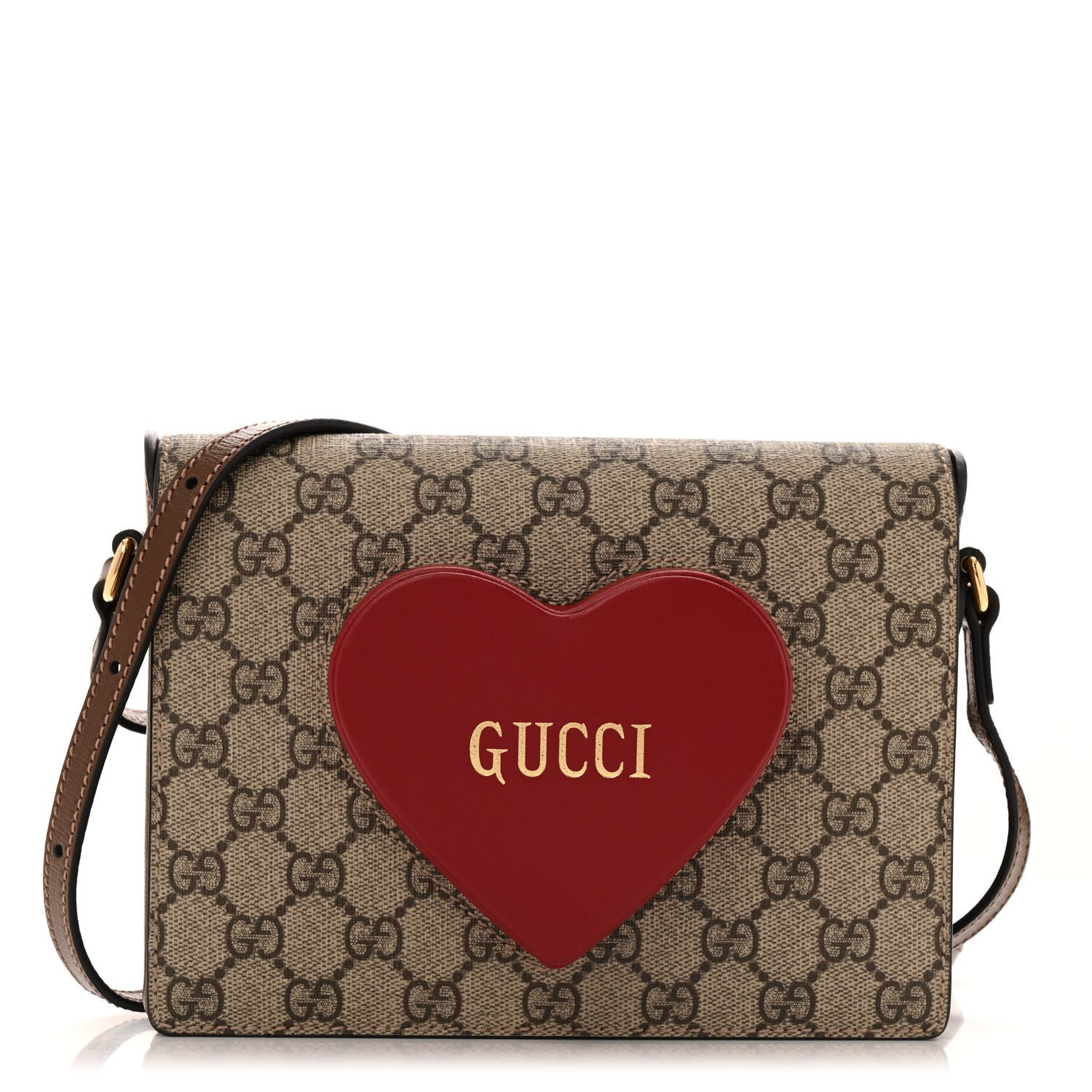 Gucci GG Supreme Monogram Script Logo Heart Crossbody Bag Beige Brown 1 of 13