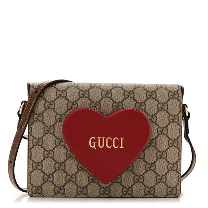 Gucci GG Supreme Monogram Script Logo Heart Crossbody Bag Beige Brown 1 of 13