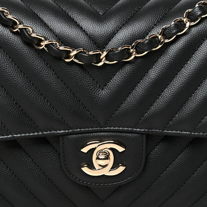Chanel Caviar Chevron Quilted Medium Double Flap Black 8 of 11