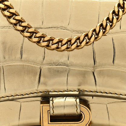 Balenciaga Metallic Calfskin Crocodile Embossed Hourglass Chain Bag Gold 7 of 9