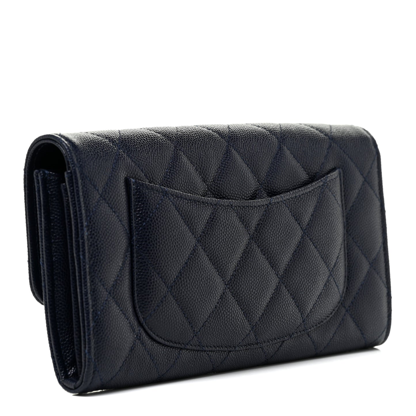 Caviar Quilted Large Gusset Flap Wallet Navy