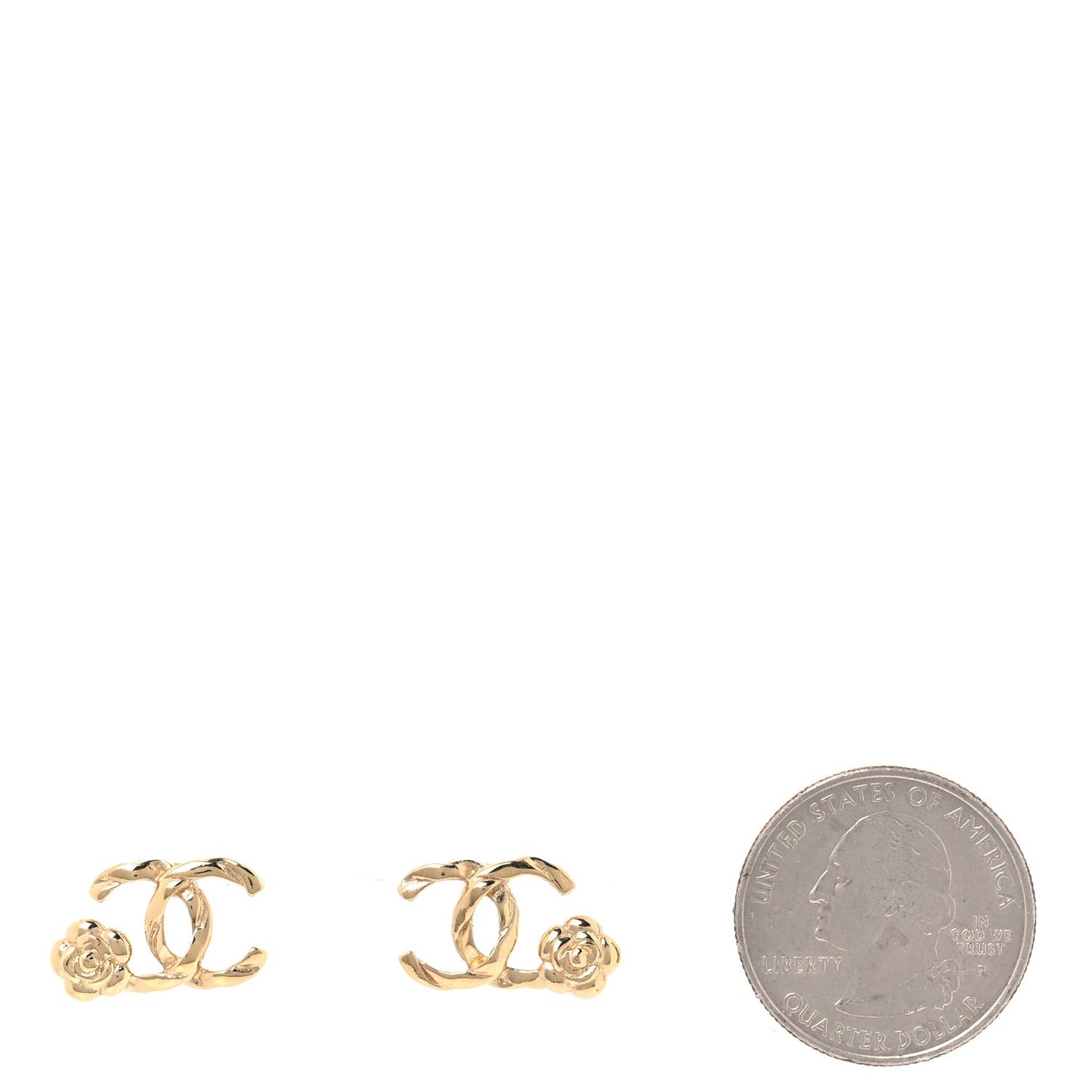 Metal Camellia CC Earrings Gold