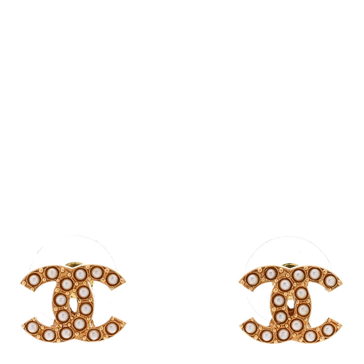 Chanel Pearl Studded CC Earrings Gold 1 of 5