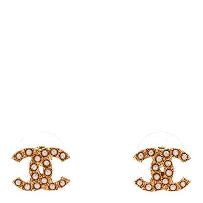 Chanel Pearl Studded CC Earrings Gold 1 of 5