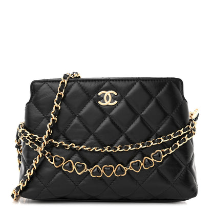 Chanel Shiny Crumpled Calfskin Quilted Clutch With Chain Black 1 of 11