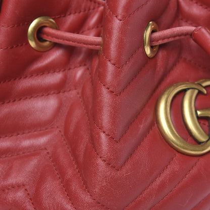 Gucci Calfskin Matelasse Sylvie Web GG Marmont Bucket Bag Hibiscus Red 11 of 15