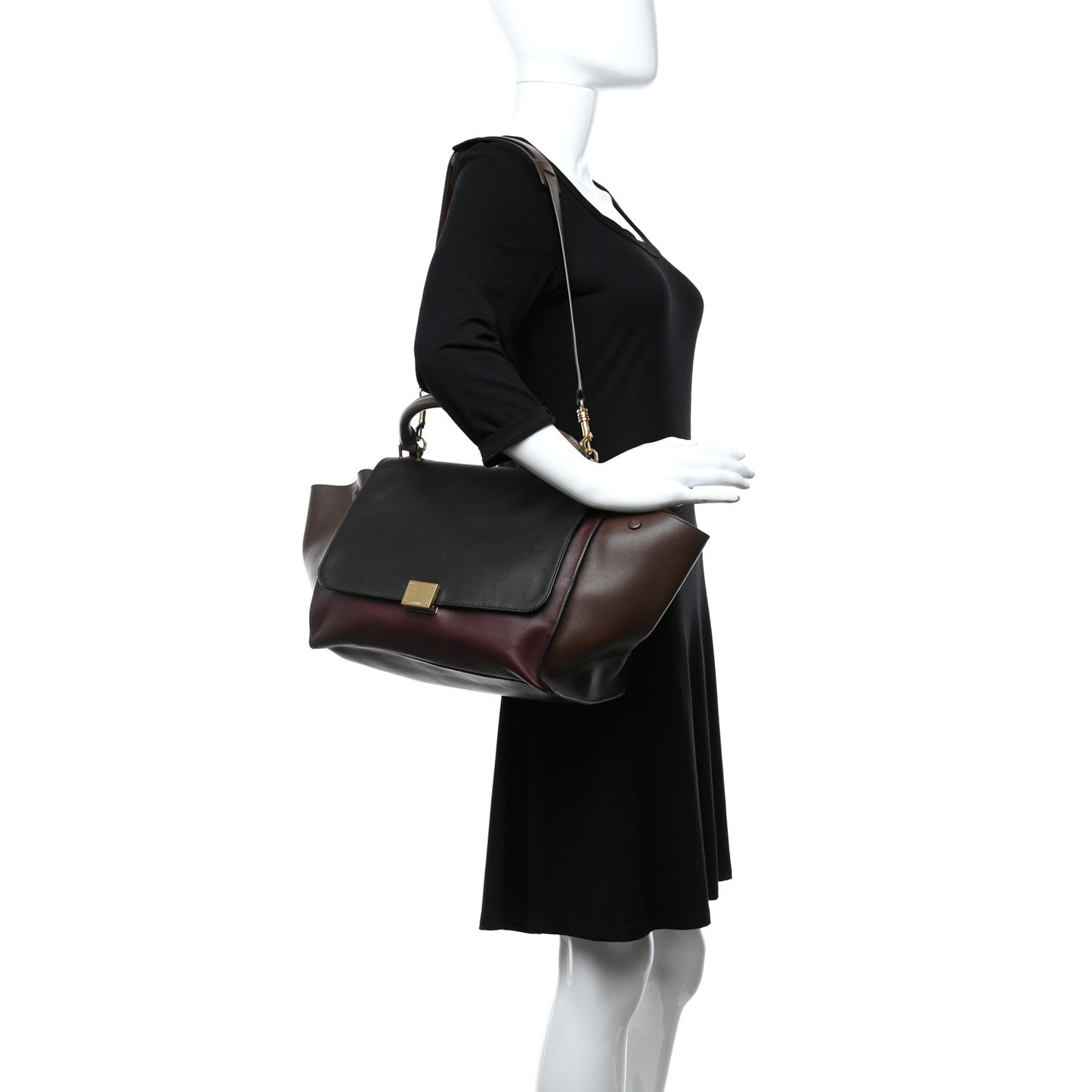 Smooth Calfskin Medium Tri-Color Trapeze Ebony