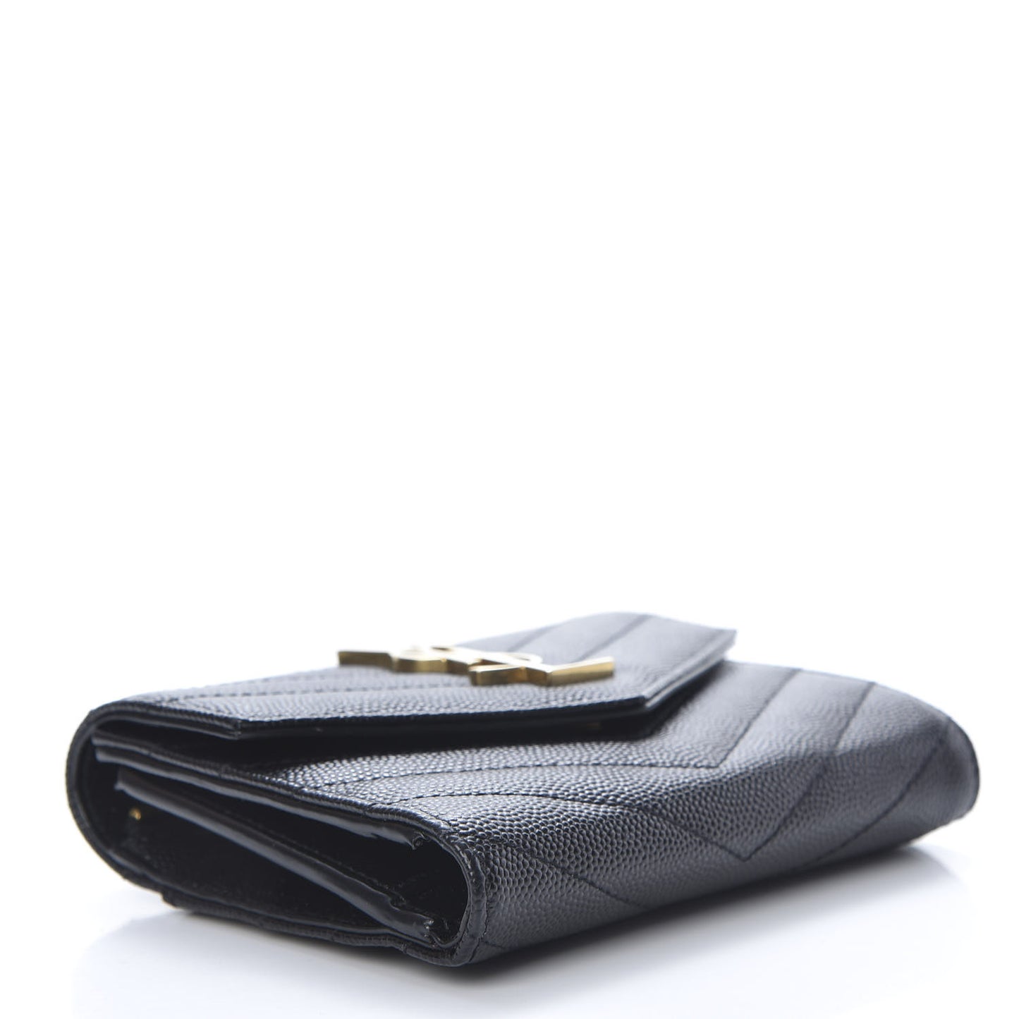 Grain De Poudre Matelasse Chevron Monogram Compact Tri Fold Wallet Black