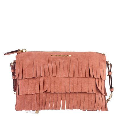 Burberry Suede Fringe Peyton Crossbody Clutch Bag Russet Pink 1 of 10