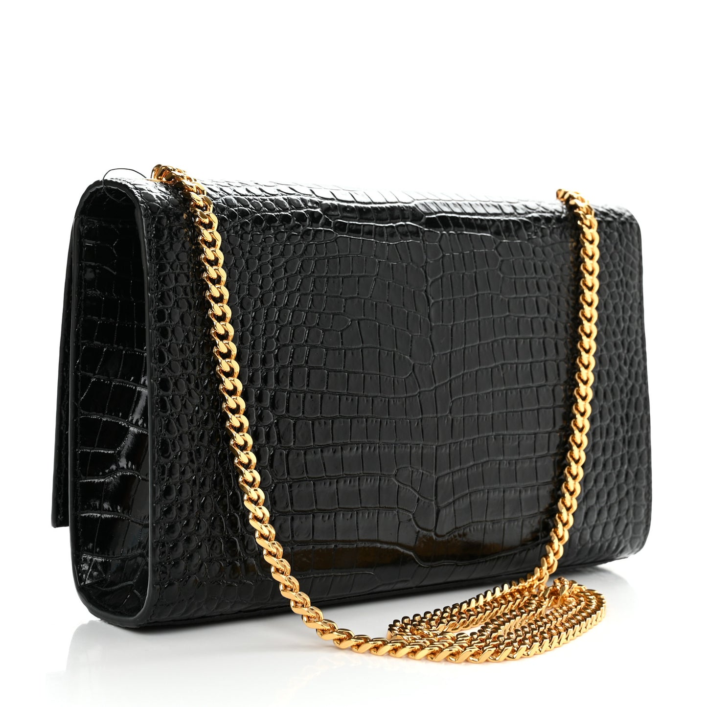 Calfskin Crocodile Embossed Medium Classic Monogram Kate Tassel Satchel Black