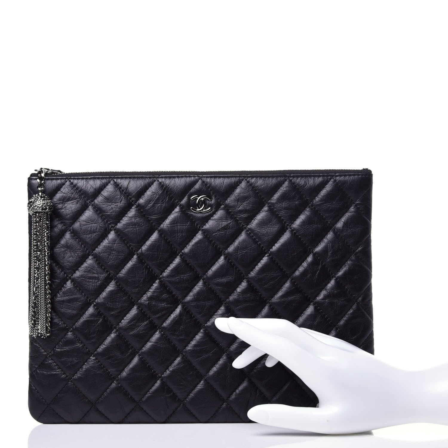 Chanel Aged Calfskin Quilted Medium Tassel Cosmetic Case Black 2 of 11