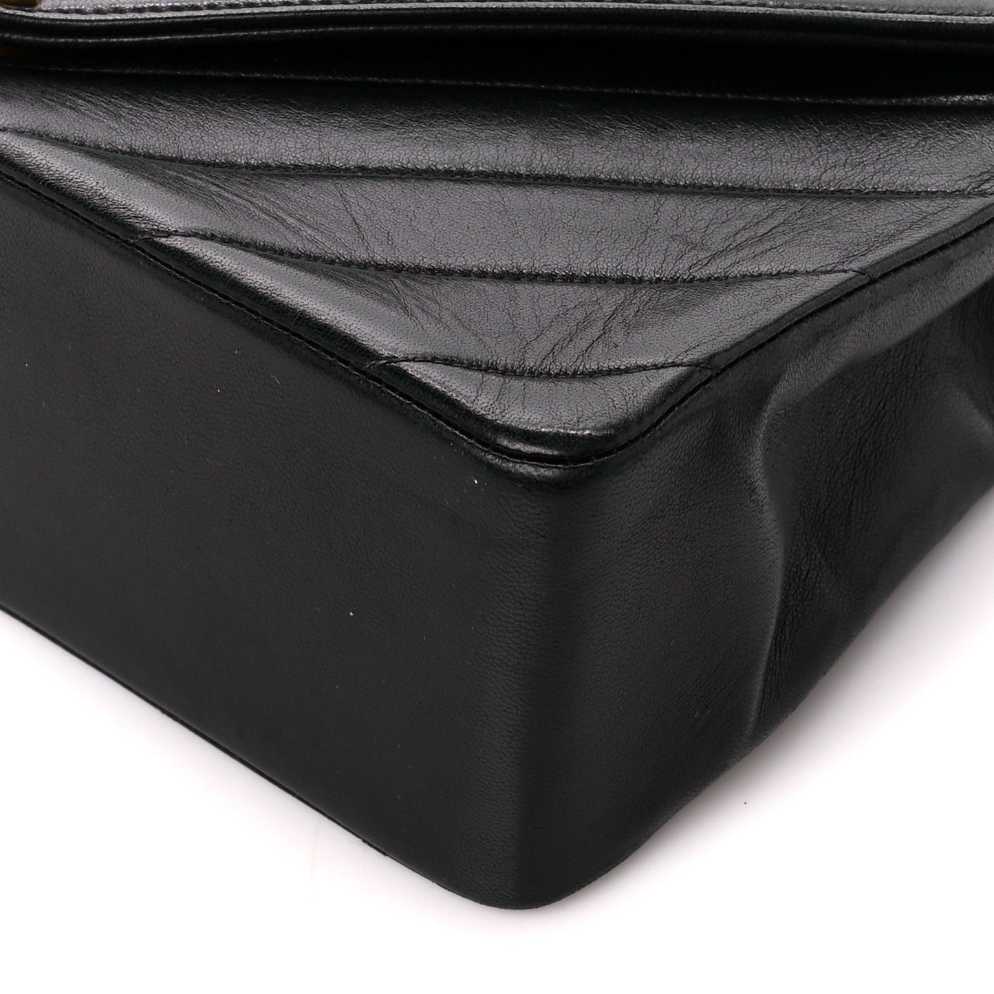 Calfskin Chevron Quilted Envelope Flap Bag Black
