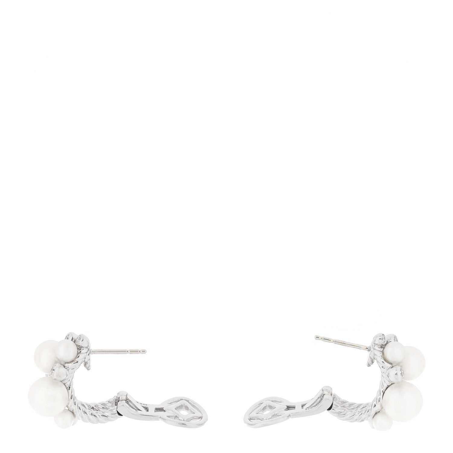 David Yurman Sterling Silver Diamond Cultured Pearl Cluster Earrings 3 of 5