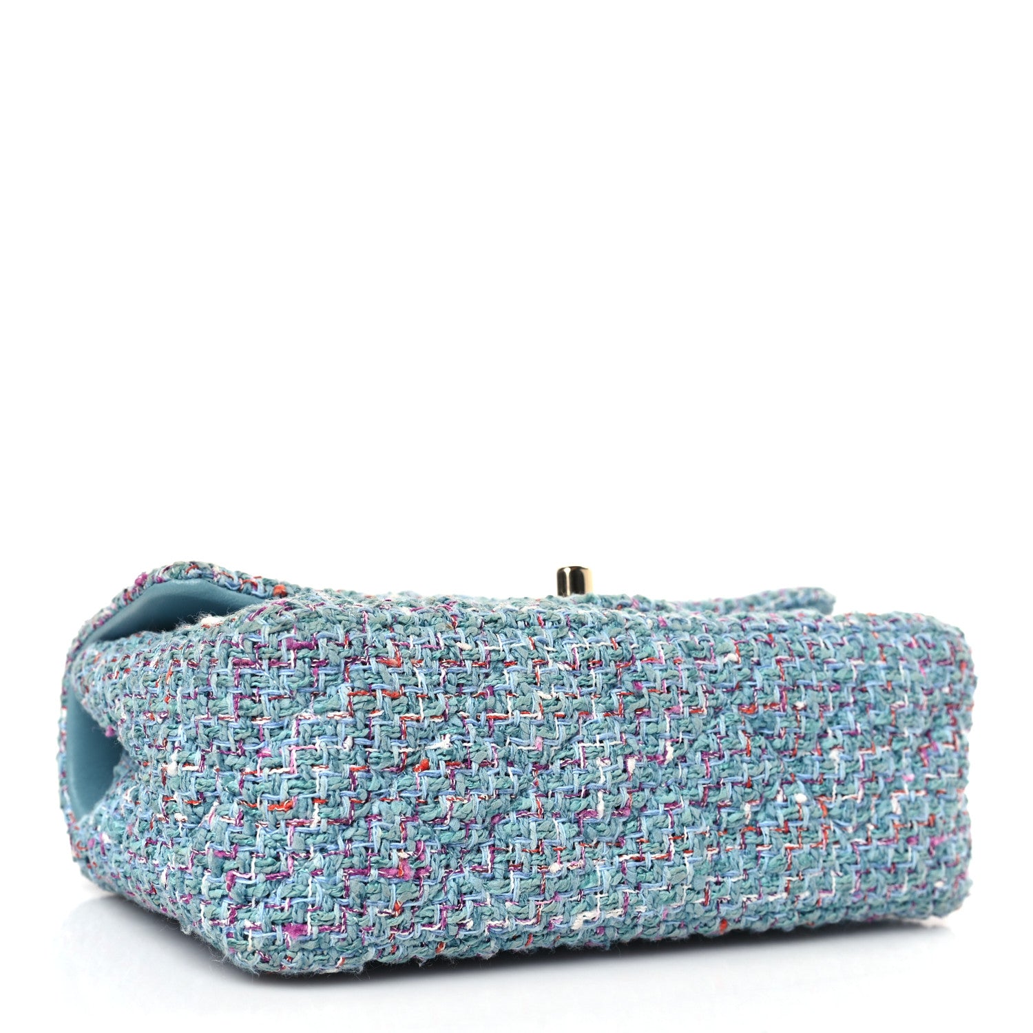 Chanel Tweed Quilted Mini Rectangular Flap Turquoise Purple White Red 4 of 9