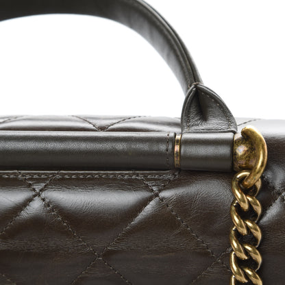 Chanel Glazed Calfskin Quilted Large Gold Bar Top Handle Flap Dark Grey 14 of 14