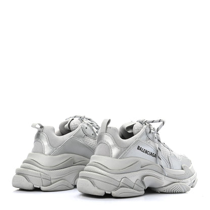 Balenciaga Metallic Fabric Mesh Womens Triple S Sneakers 37 Silver 4 of 10