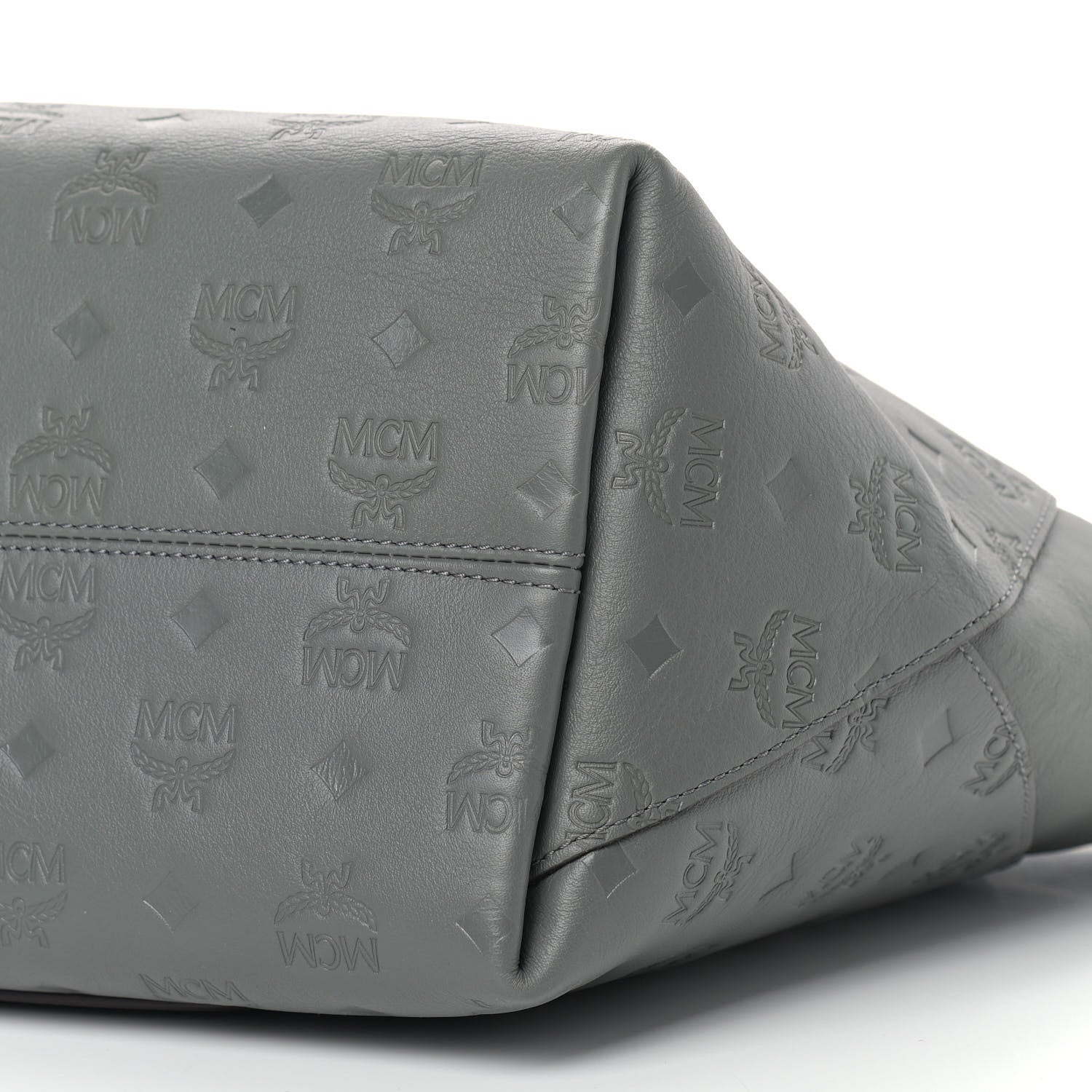 MCM Calfskin Ottomar Monogram Medium Klara Top Zip Tote Charcoal 9 of 9