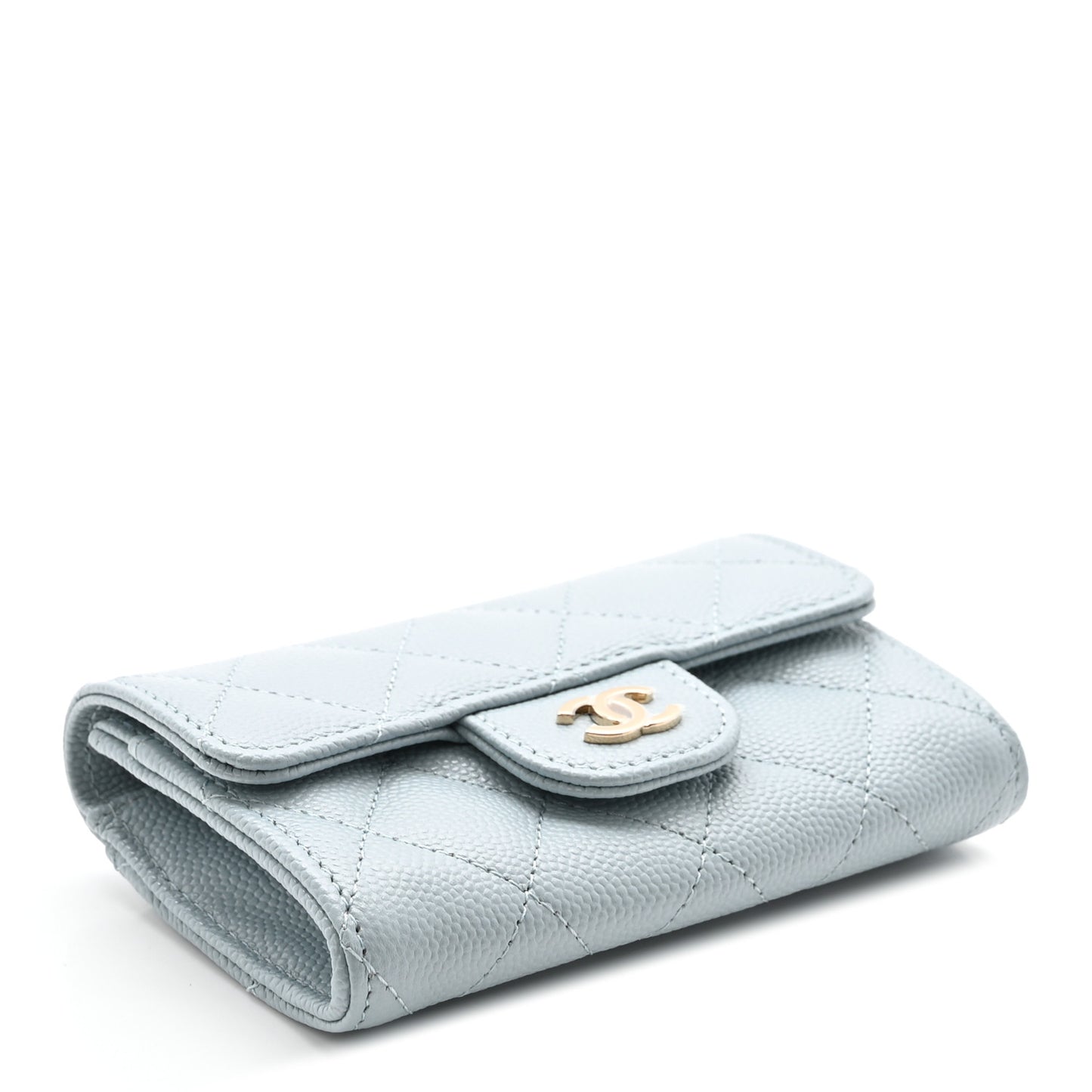 Caviar Quilted Flap Card Holder Wallet Light Blue